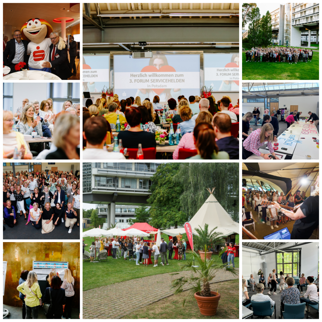 Eine Collage von Veranstaltungen der NOSA in Schnappschüssen. Man sieht viele Menschen in Seminar oder Bildungskontexten